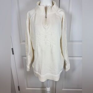 CJ Banks Snowflake Knit Sweater Ivory Quarter Zip Mock Neck 3X Plus Cozy Winter